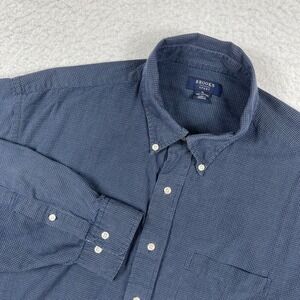 Brooks Sport Button Down Shirt Mens XL Blue Micro Check Cotton Long Sleeve